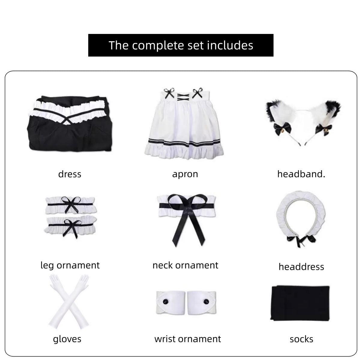 lolita maid dress cosplay costume full accessories parts list display