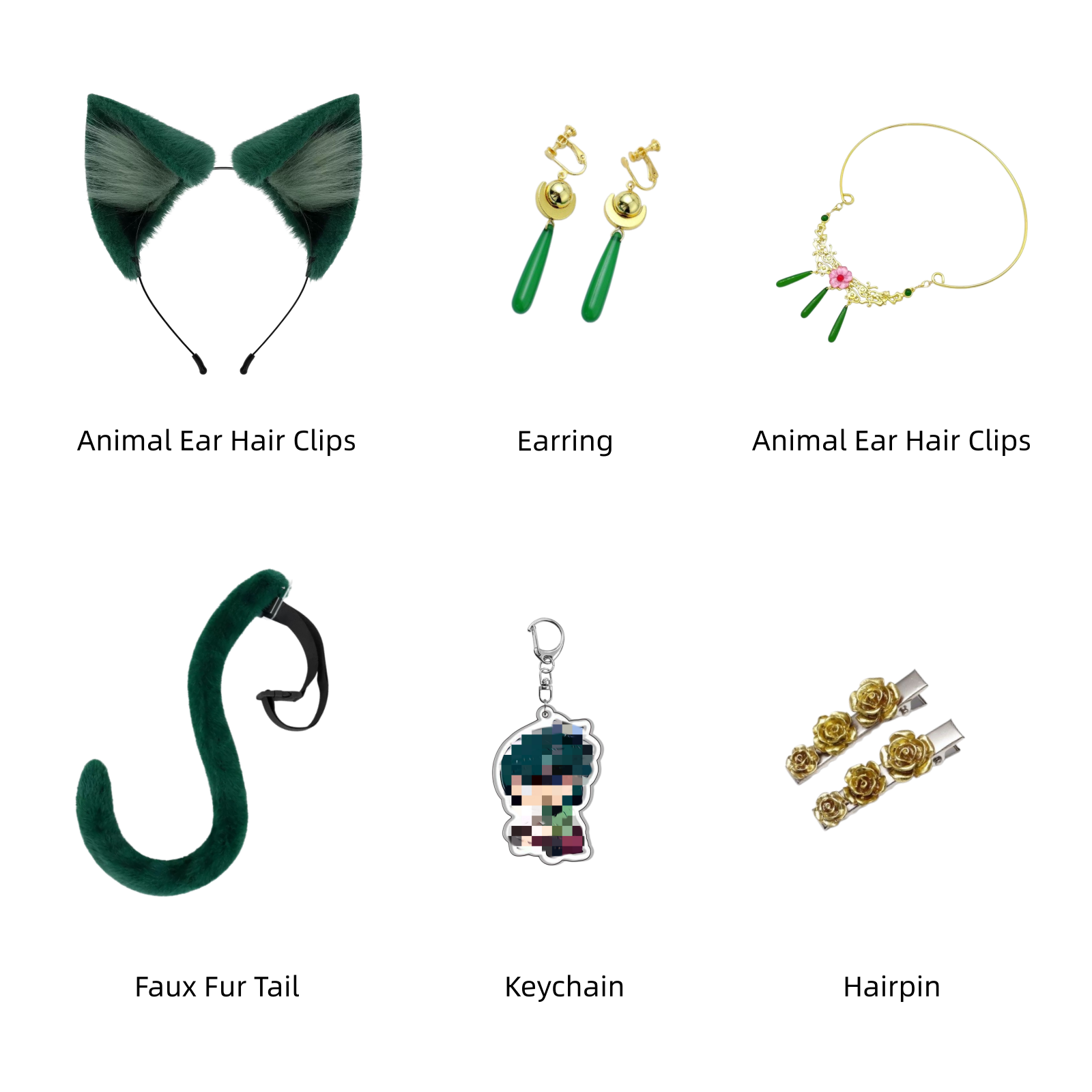 maomao full cosplay kit cat ears tail earrings necklace hair clips keychain