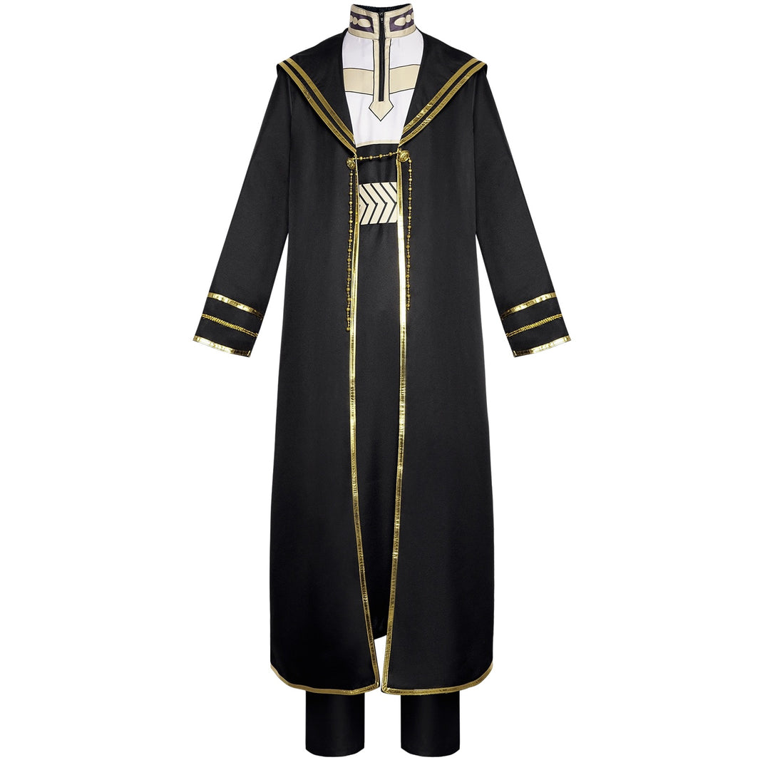 Frieren Heiter black long coat cosplay costume front view