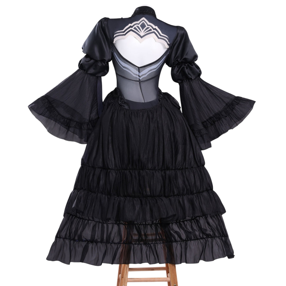nier automata 2b cosplay costume back cutout print and layered train skirt