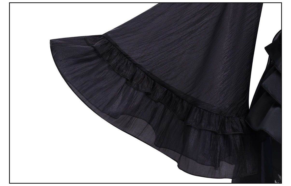 nier automata 2b cosplay flare sleeve layered chiffon ruffle fabric close up