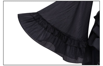 nier automata 2b cosplay flare sleeve layered chiffon ruffle fabric close up
