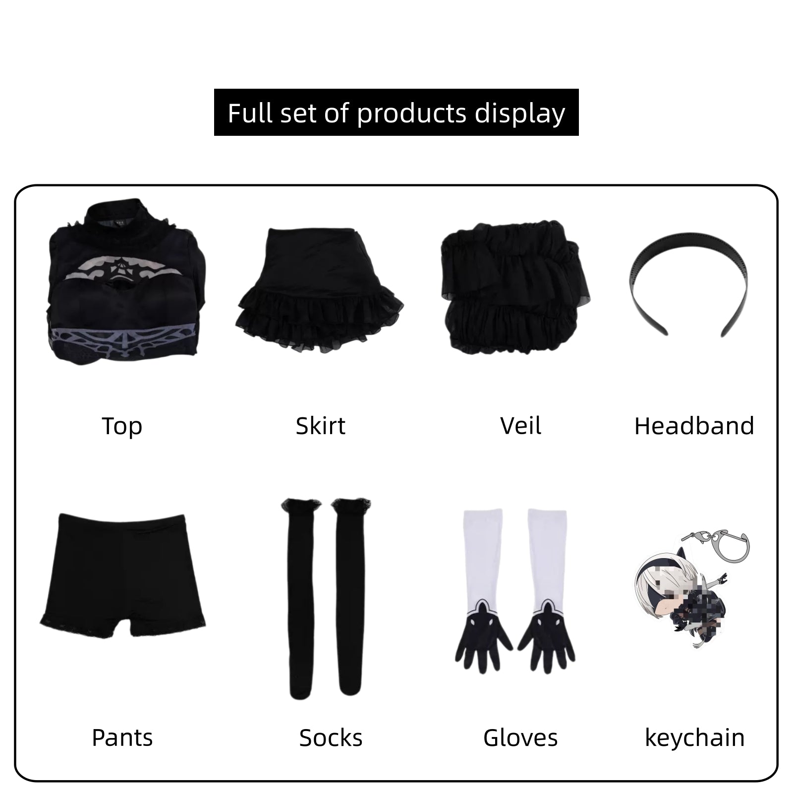 nier automata 2b cosplay full set all accessories flat lay display