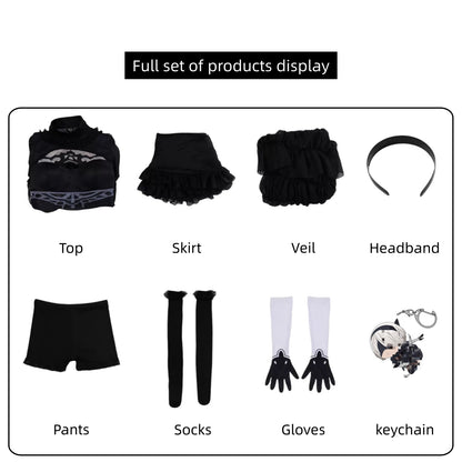 nier automata 2b cosplay full set all accessories flat lay display