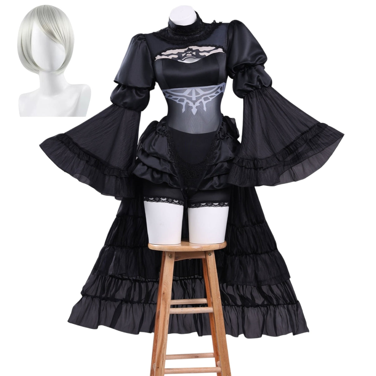 nier automata 2b cosplay full costume set with silver short wig main shot