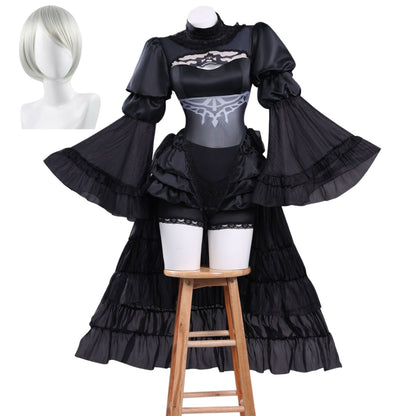 nier automata 2b cosplay full costume set with silver short wig main shot
