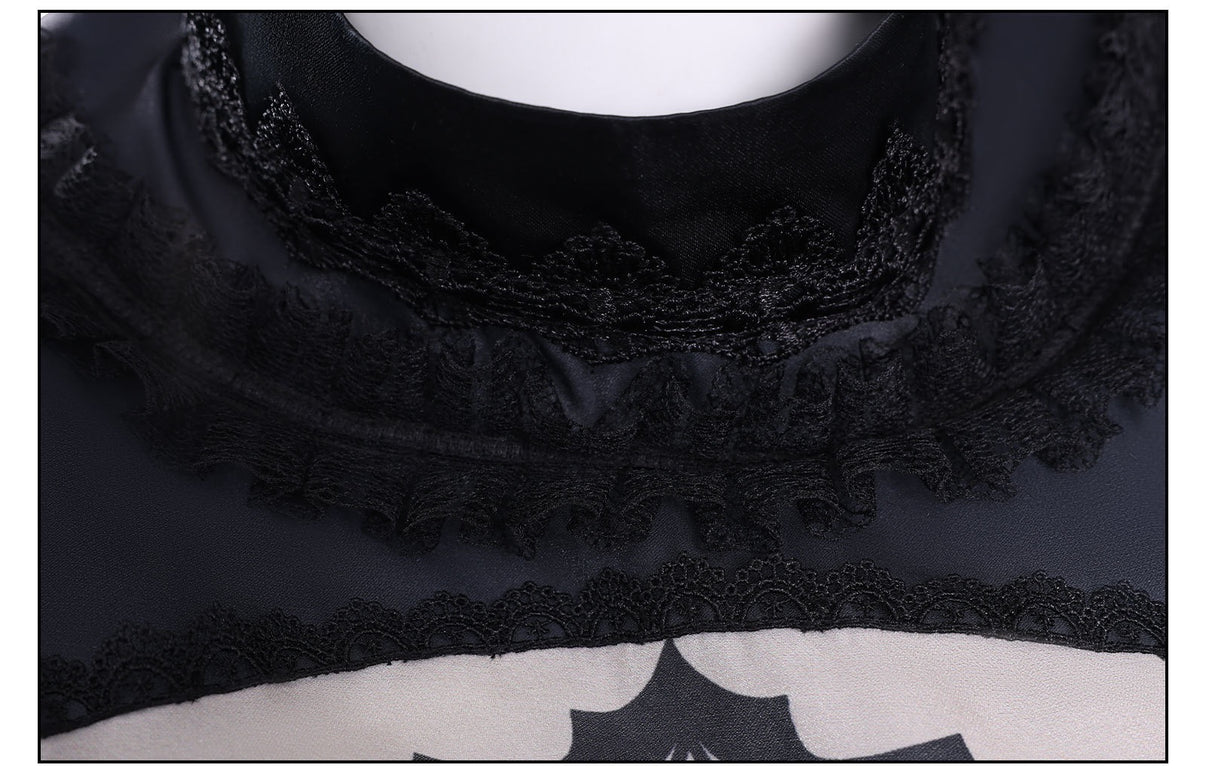 nier 2b cosplay high neck double layer black lace trim close up