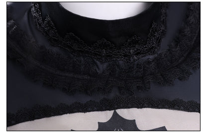 nier 2b cosplay high neck double layer black lace trim close up