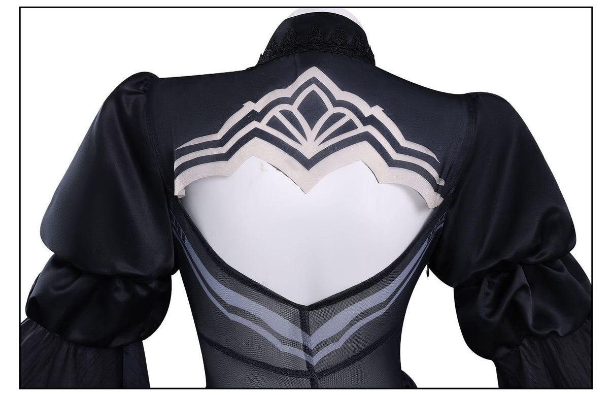 nier automata 2b cosplay back heart cutout mesh print puff sleeve detail