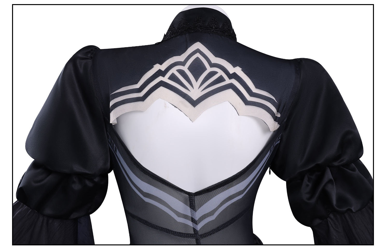 nier automata 2b cosplay back heart cutout mesh print puff sleeve detail