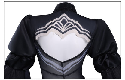 nier automata 2b cosplay back heart cutout mesh print puff sleeve detail