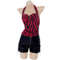 obsession nikki cosplay costume red zebra top black shorts front view