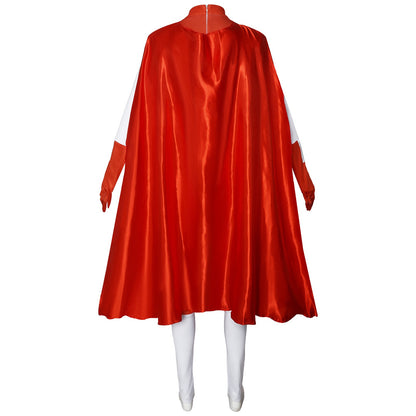 invincible omni man nolan grayson cos rear shot nolan grayson costume glossy red cape back vertical zipper design