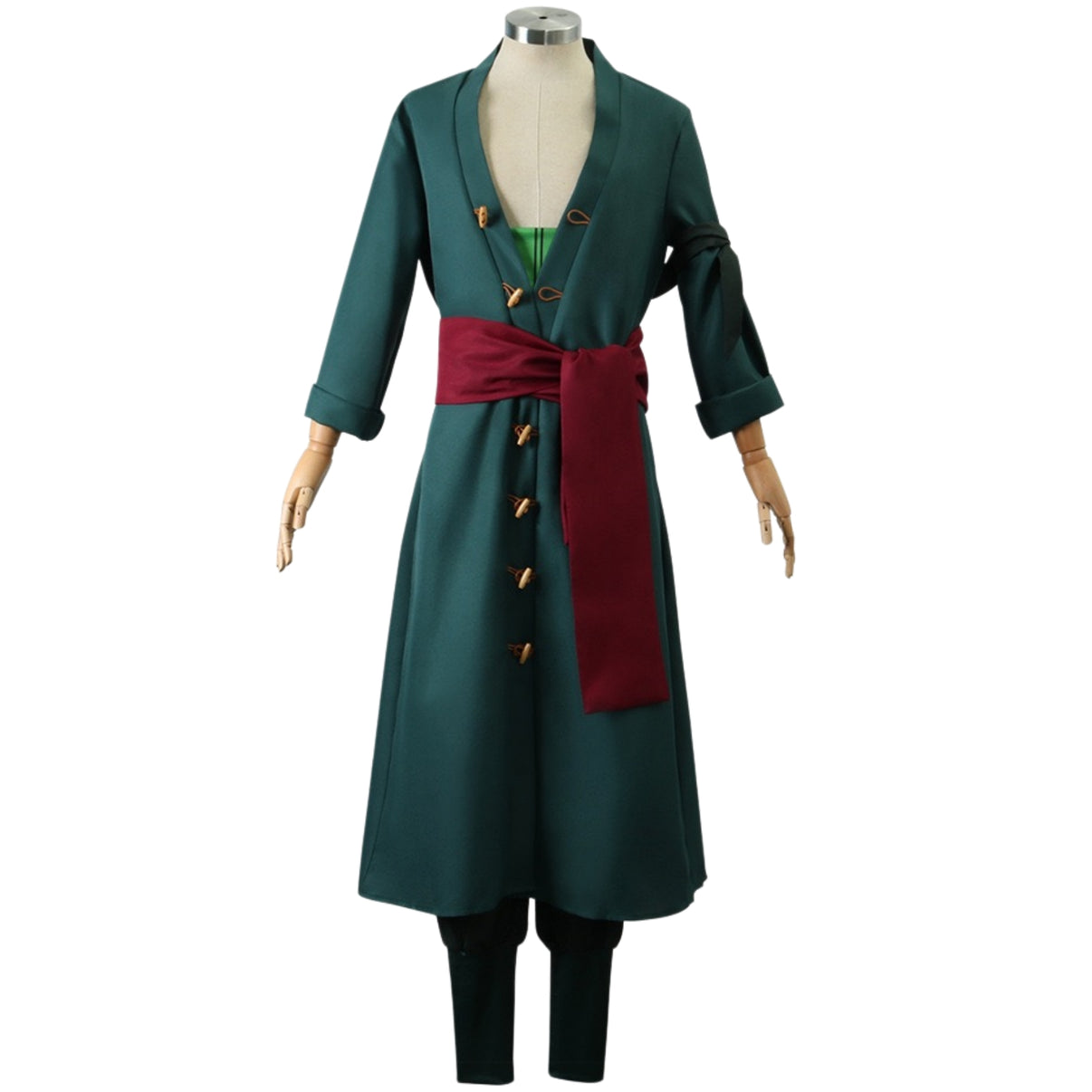 full front display of green long robe roronoa zoro anime cosplay suit