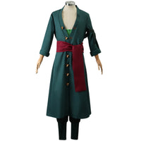 full front display of green long robe roronoa zoro anime cosplay suit