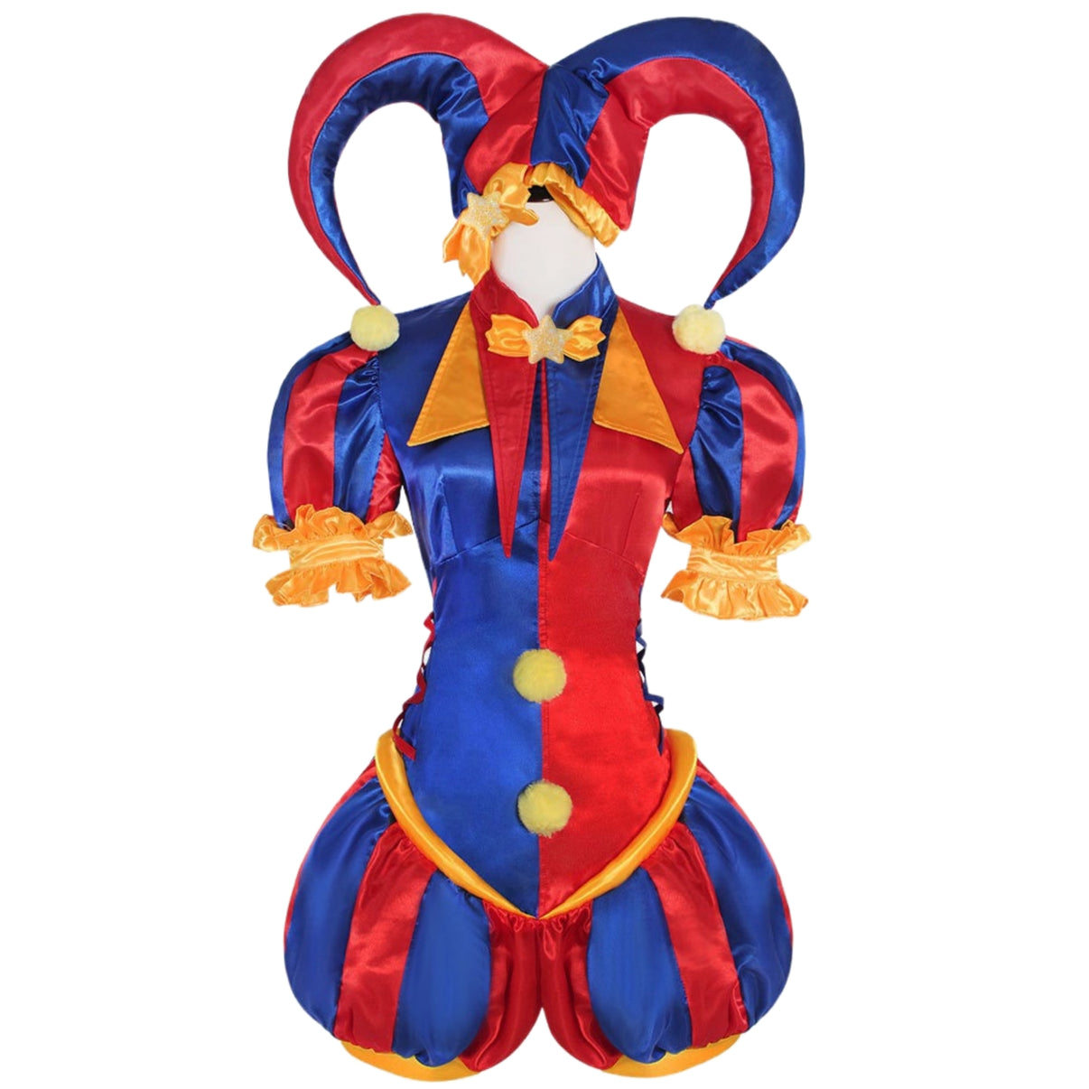 digital circus pomni red blue jester outfit mannequin front view