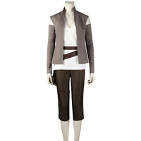 full front view of mannequin wearing complete rey skywalker cosplay costume