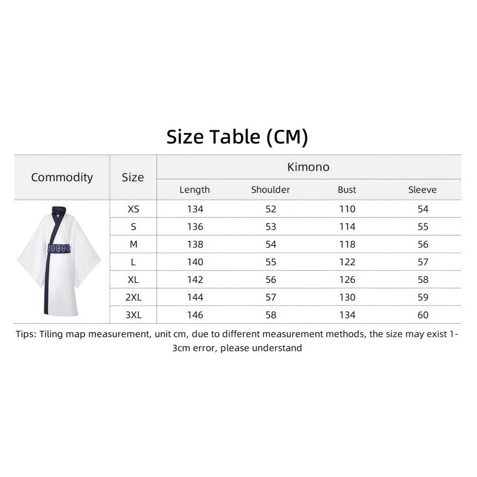ryomen sukuna kimono cosplay costume size chart