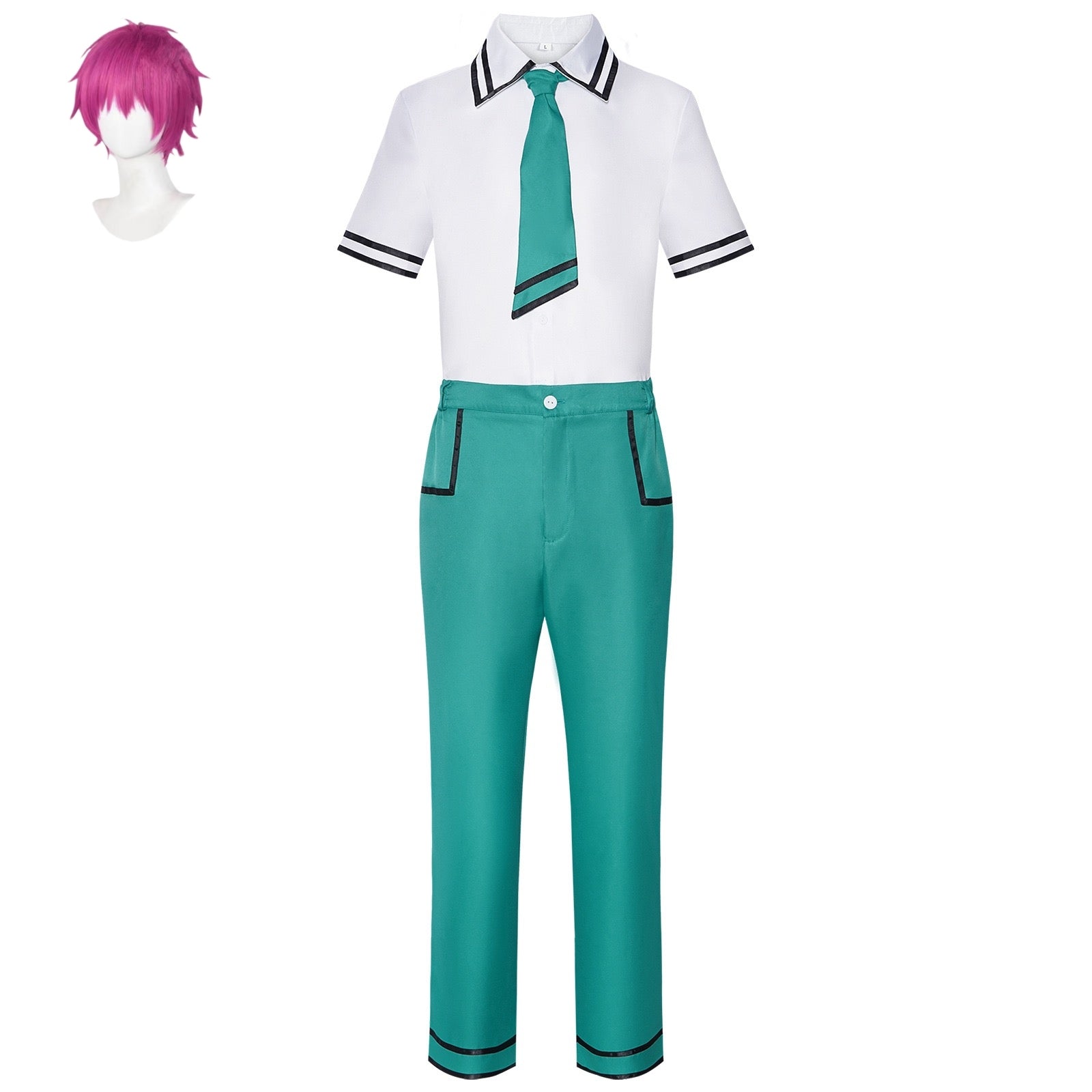 anime saiki k saiki kusuo cosplay school uniform full set with pink wig front view