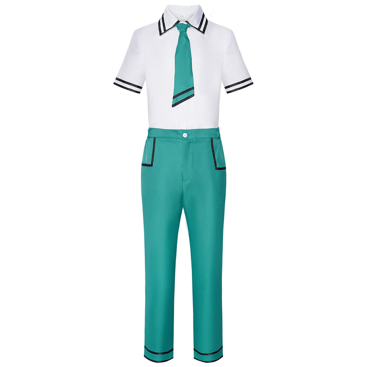 anime saiki k saiki kusuo cosplay costume white shirt green pants school uniform full front view