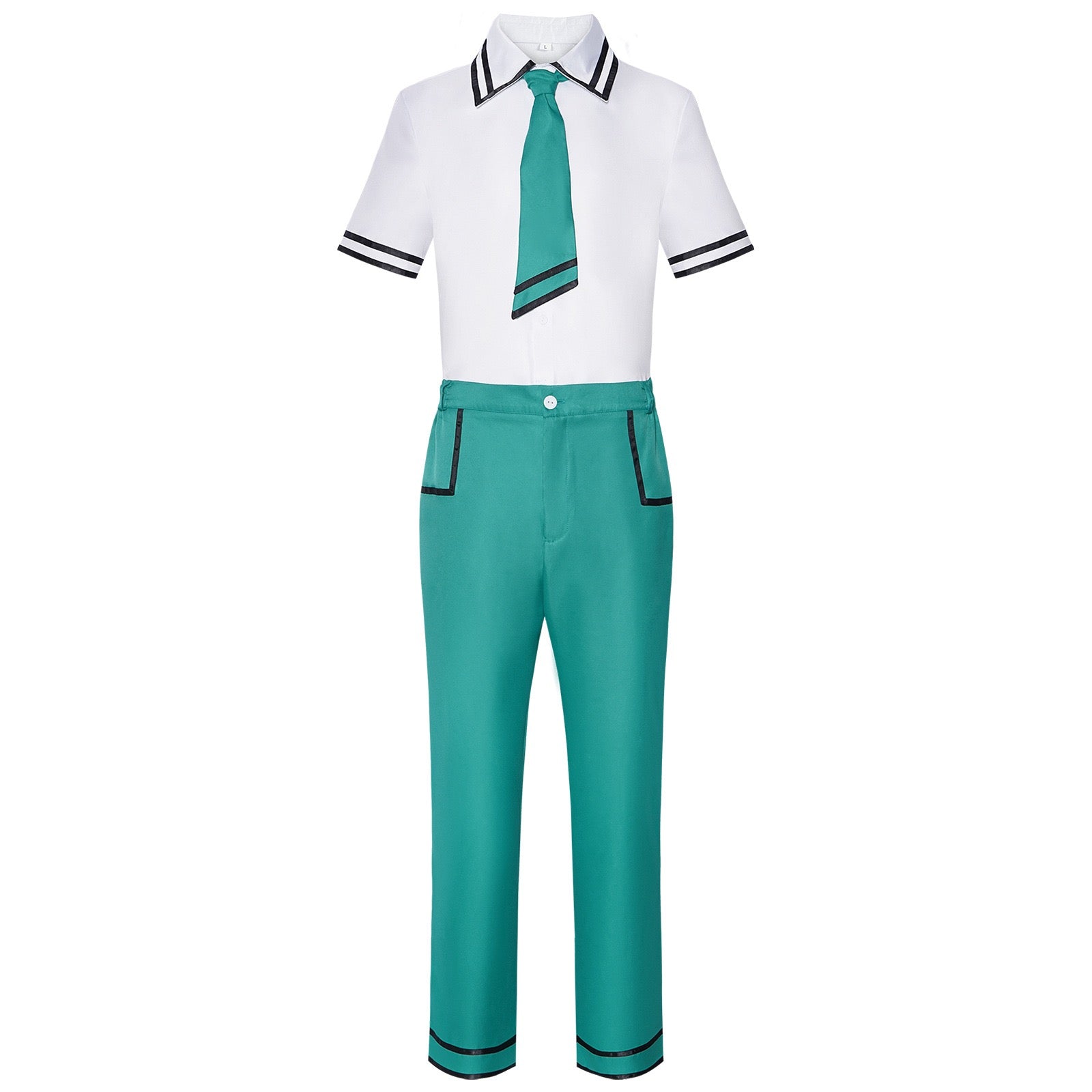 anime saiki k saiki kusuo cosplay costume white shirt green pants school uniform full front view