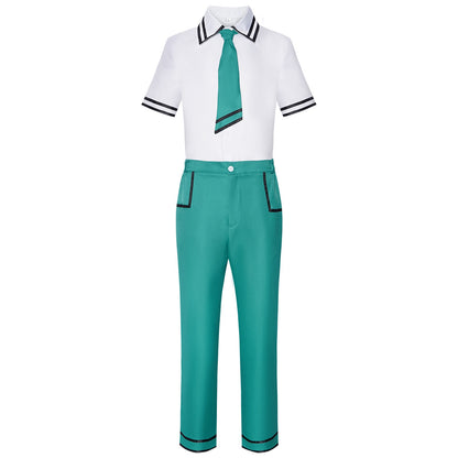 anime saiki k saiki kusuo cosplay costume white shirt green pants school uniform full front view