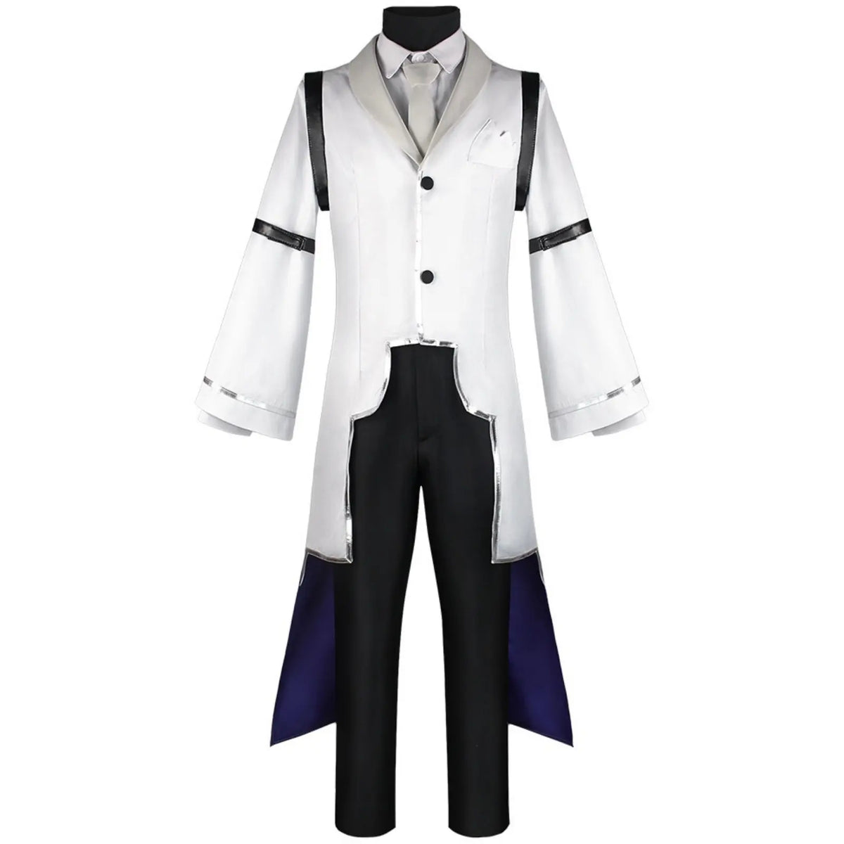 full front view of sigma white tail‑coat cosplay costume without wig