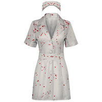 complete silent hill white blood splatter nurse costume dress with matching head cap