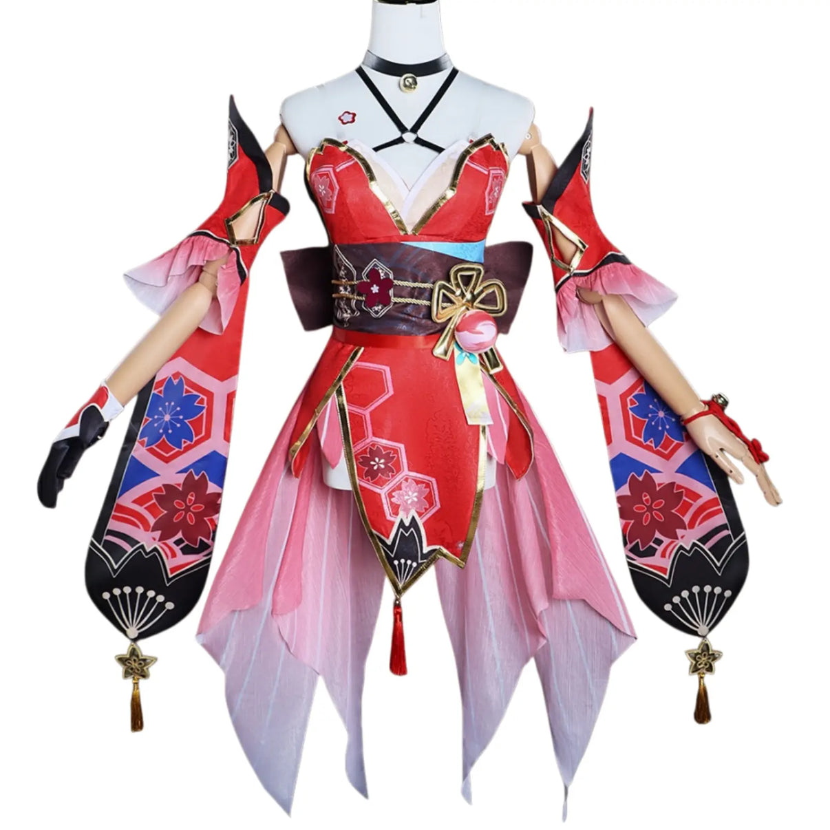sparkle honkai star rail cosplay red pink costume full set front view