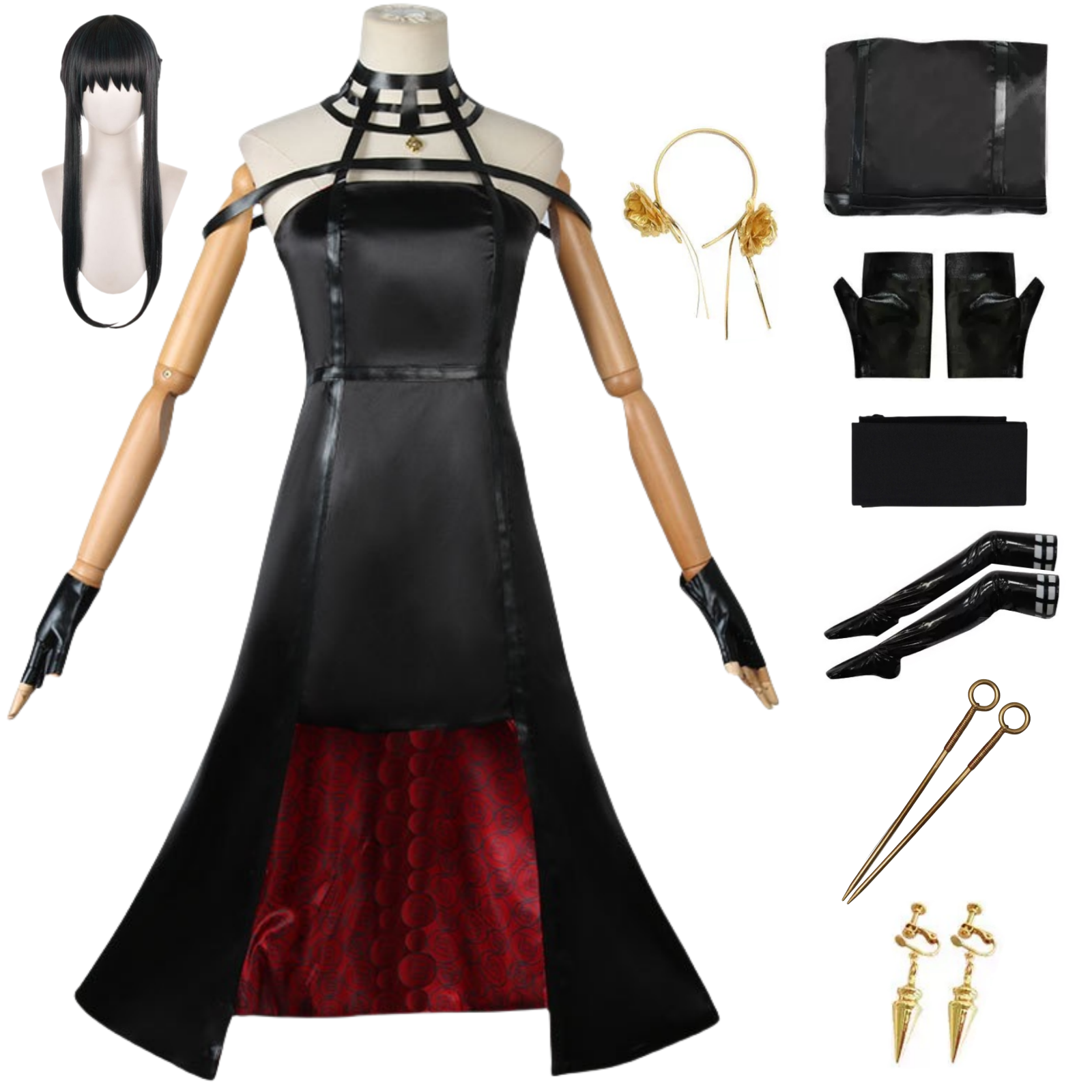 spy family yor briar assassin black dress full cosplay outfit accessories wig