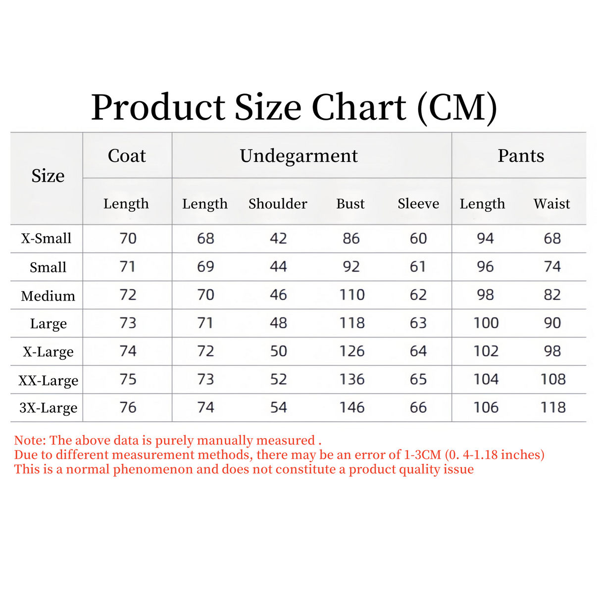 Tsukasa Yugi cosplay costume size chart