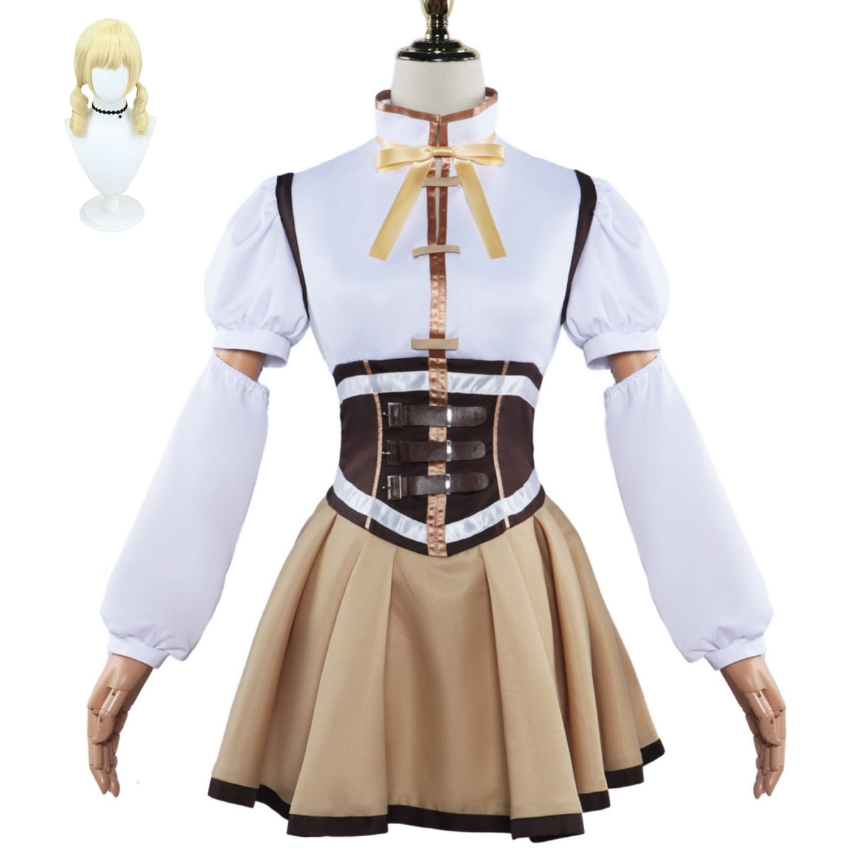 anime madoka magica tomoe mami cosplay uniform with blonde wig