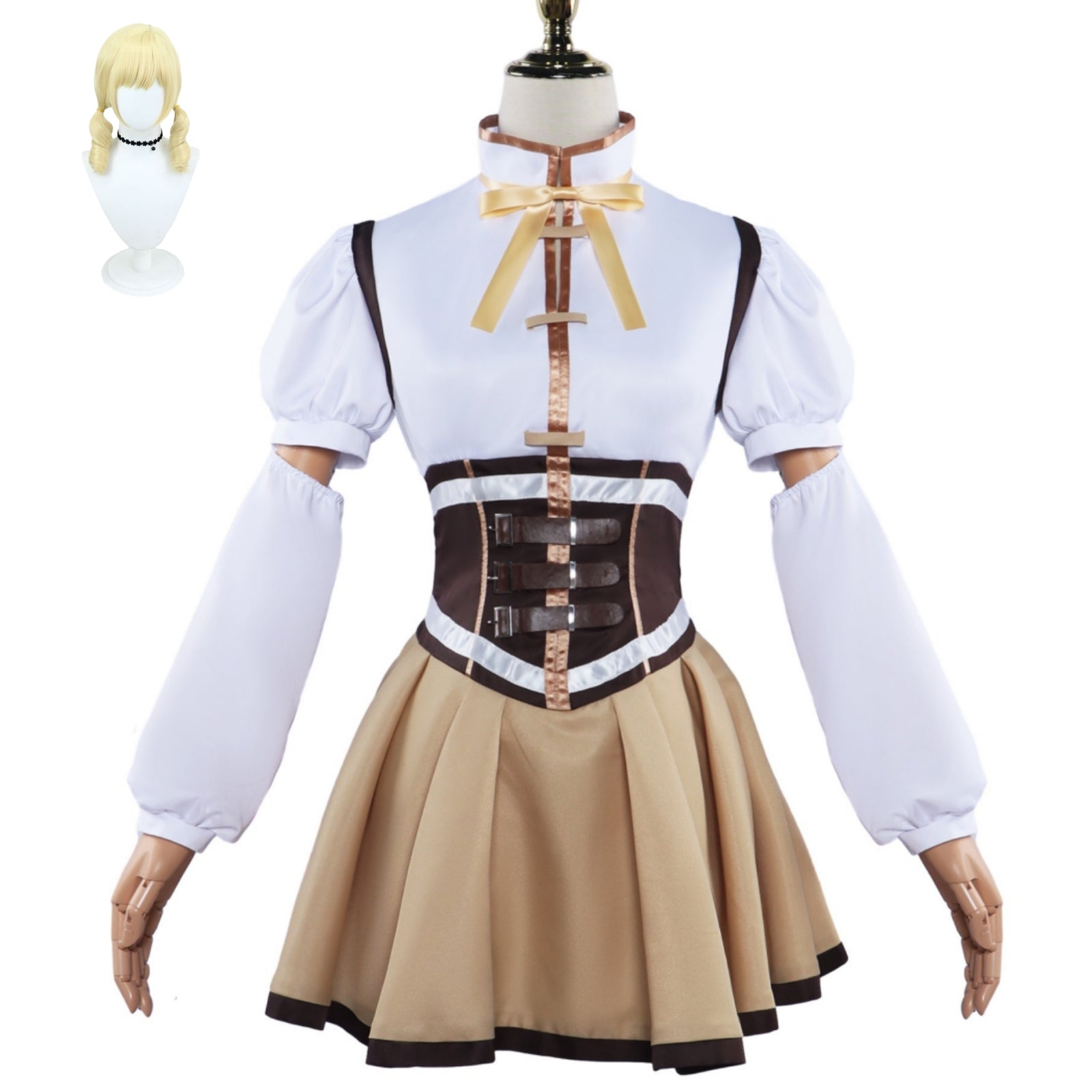 anime madoka magica tomoe mami cosplay uniform with blonde wig