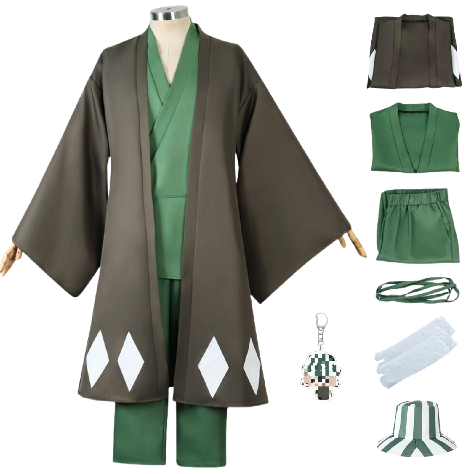 Urahara Kisuke cosplay complete set flat lay display