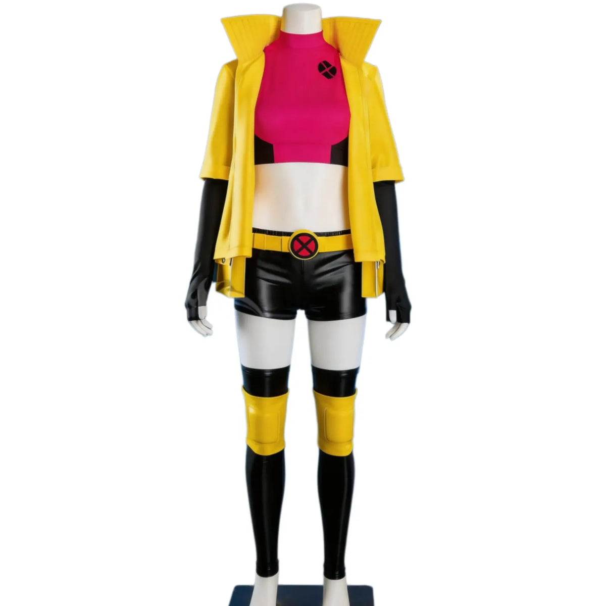 full front shot mannequin wearing complete jubilee jubilation lee x men cosplay costume