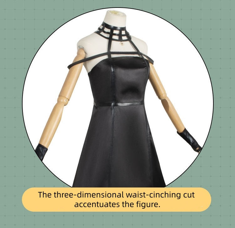 yor forger black halter waist cinch cosplay dress top
