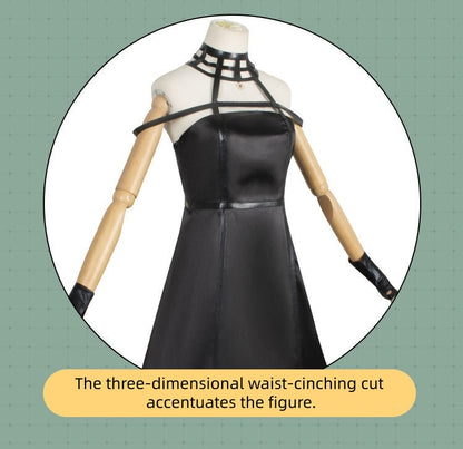 yor forger black halter waist cinch cosplay dress top