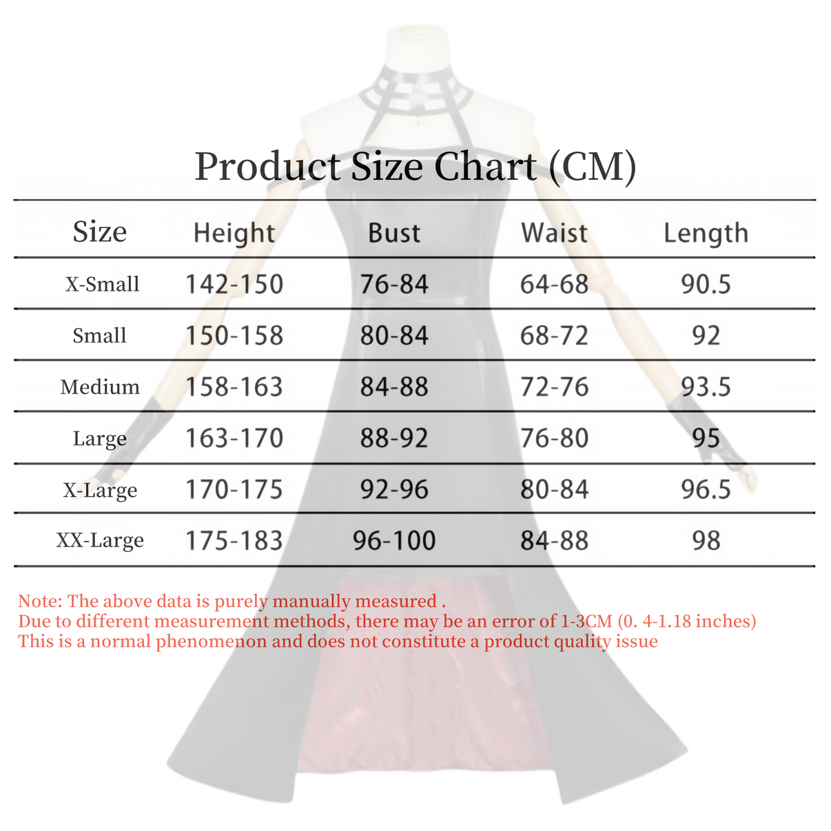 yor forger cosplay dress size chart cm sizing guide